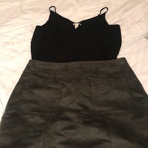Green suede skirt